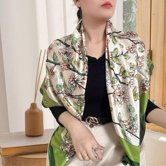 XL 43 Inch Extra Large Square Scarf Fashion Scarves Silk Feeling Hair Scarf Wrap - Picture 2 of 6